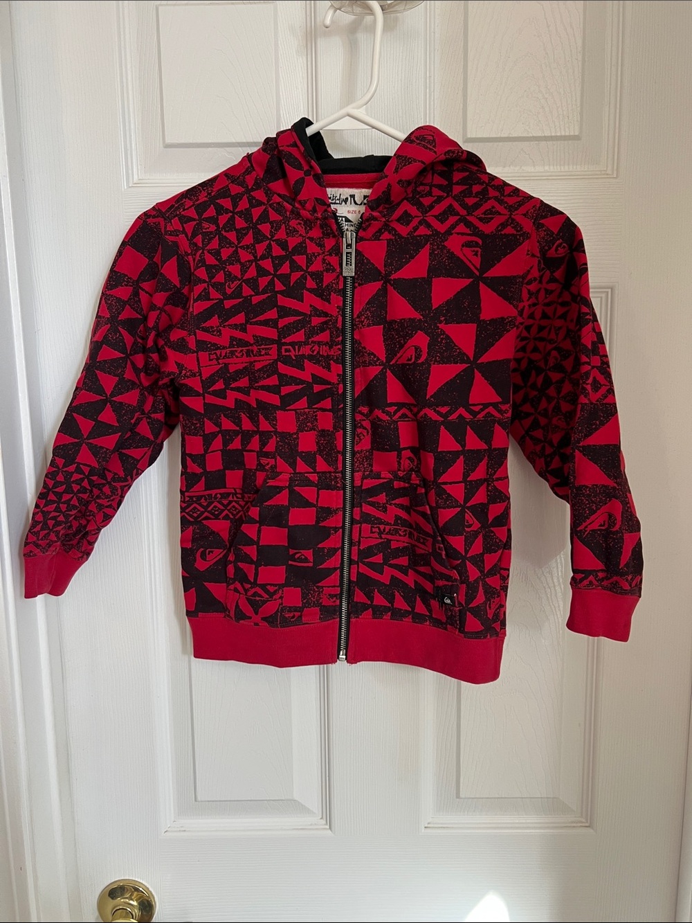 Quiksilver Kids Red and Black Geometric Zip-Up Hoodie